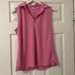 Lady Hagen Pink golf sleeveless polo tank with collar, size Medium